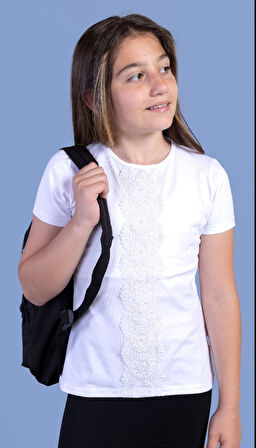 Toontoy Kız Çocuk Dantelli Okul Tişört