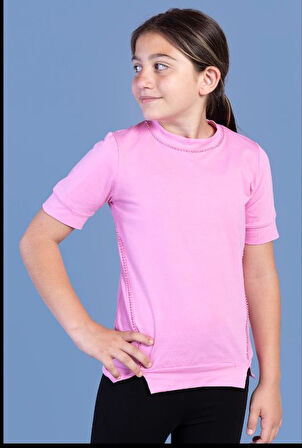 Toontoy Kız Çocuk Boncuk İşlemeli Okul Tişört