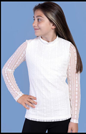 Toontoy Kız Çocuk Önü Dantelli Okul Tişört