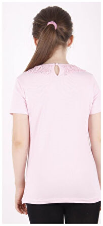 Toontoy Kız Çocuk Önü Dantelli Okul Tişört