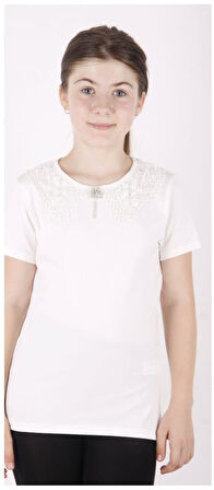 Toontoy Kız Çocuk Önü Dantelli Okul Tişört