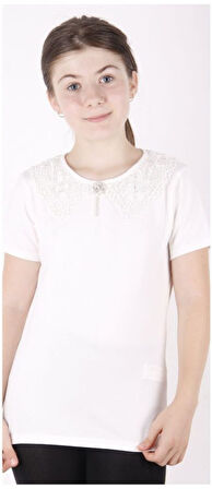 Toontoy Kız Çocuk Önü Dantelli Okul Tişört