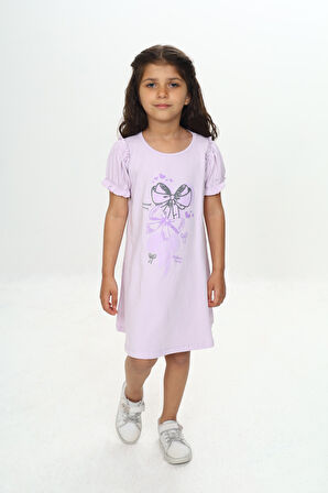 Toontoy Kız Çocuk Fiyonk Baskılı Elbise
