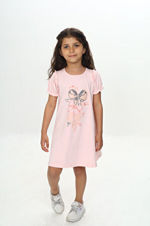 Toontoy Kız Çocuk Fiyonk Baskılı Elbise