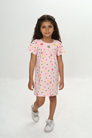 Toontoy Kız Çocuk Renkli Çiçek Nakışlı Elbise