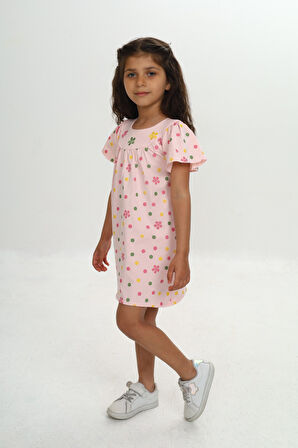 Toontoy Kız Çocuk Renkli Çiçek Nakışlı Elbise