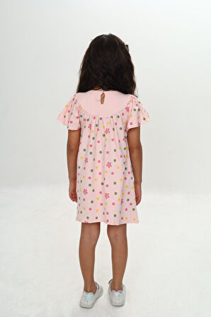 Toontoy Kız Çocuk Renkli Çiçek Nakışlı Elbise