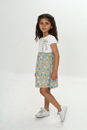 Toontoy Kız Çocuk Renkli Çiçek Baskılı Elbise