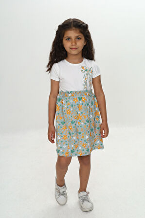 Toontoy Kız Çocuk Renkli Çiçek Baskılı Elbise