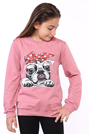 Toontoy Kız Çocuk Köpek Figür Baskılı Sweatshirt