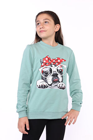 Toontoy Kız Çocuk Köpek Figür Baskılı Sweatshirt