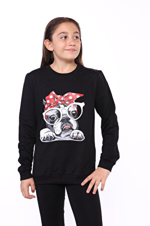 Toontoy Kız Çocuk Köpek Figür Baskılı Sweatshirt