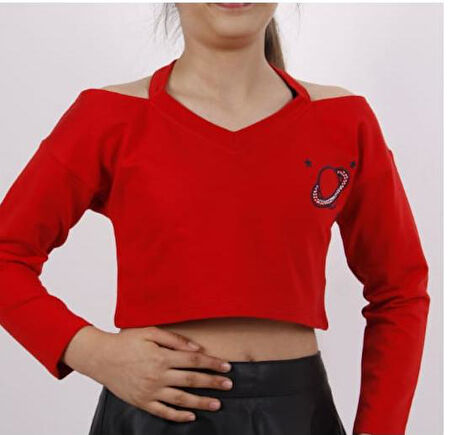 Toontoy Kız Çocuk Gezegen Baskılı Crop Tişört