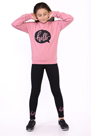Toontoy Kız Çocuk Hello Yazı Baskılı Taytlı Takım