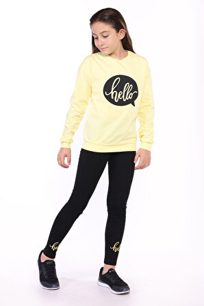 Toontoy Kız Çocuk Hello Yazı Baskılı Taytlı Takım