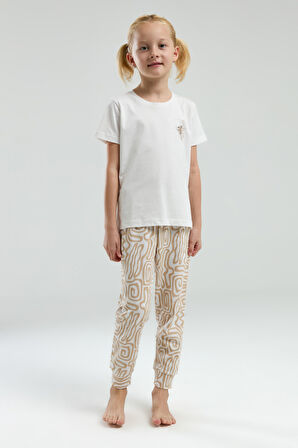 Toontoy Kız Çocuk Göğsü Baskılı Pijama Takım