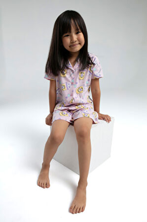 Toontoy Kız Çocuk Komple Baskılı Şortlu Pijama Takım