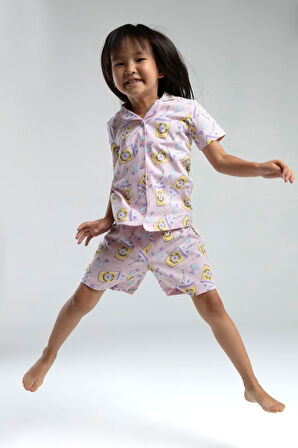 Toontoy Kız Çocuk Komple Baskılı Şortlu Pijama Takım