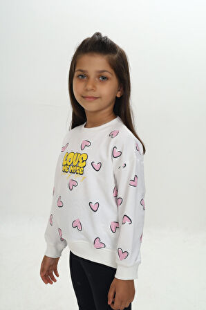 Toontoy Kız Çocuk Love Kalp Baskılı Sweatshirt