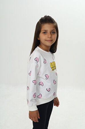 Toontoy Kız Çocuk Love Kalp Baskılı Sweatshirt