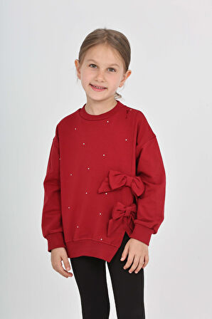 Toontoy Kız Çocuk Taşlı Fiyonklu Sweatshirt