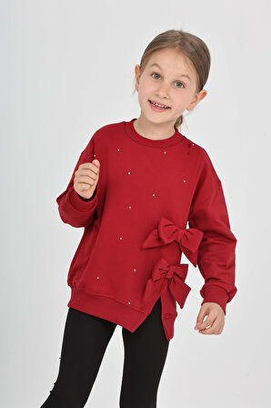 Toontoy Kız Çocuk Taşlı Fiyonklu Sweatshirt