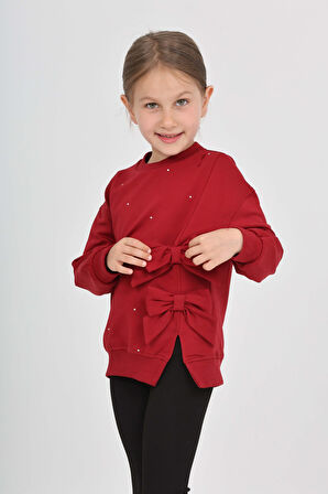 Toontoy Kız Çocuk Taşlı Fiyonklu Sweatshirt