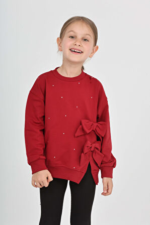 Toontoy Kız Çocuk Taşlı Fiyonklu Sweatshirt