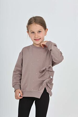 Toontoy Kız Çocuk Taşlı Fiyonklu Sweatshirt