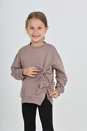 Toontoy Kız Çocuk Taşlı Fiyonklu Sweatshirt