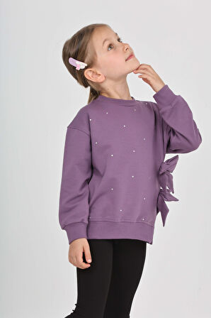 Toontoy Kız Çocuk Taşlı Fiyonklu Sweatshirt