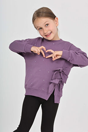 Toontoy Kız Çocuk Taşlı Fiyonklu Sweatshirt