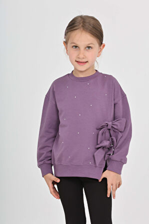 Toontoy Kız Çocuk Taşlı Fiyonklu Sweatshirt