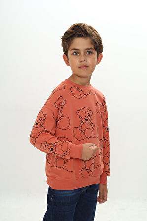 Toontoy Erkek Çocuk Komple Ayı Baskılı Sweatshirt