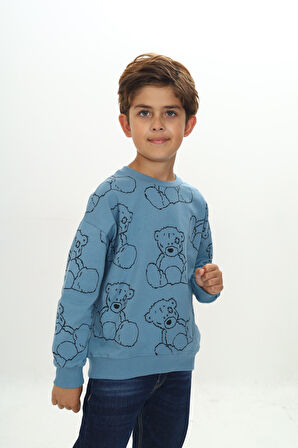Toontoy Erkek Çocuk Komple Ayı Baskılı Sweatshirt