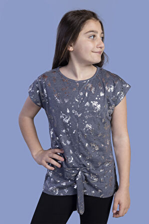 Toontoy Kız Çocuk Varak Baskılı Tişört