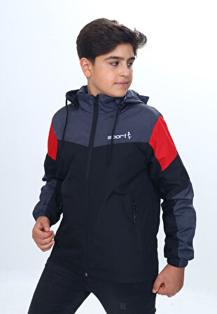 Toontoy Erkek Çocuk Sport Baskılı Kapüşonlu Yağmurluk