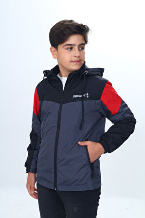 Toontoy Erkek Çocuk Sport Baskılı Kapüşonlu Yağmurluk