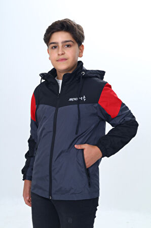 Toontoy Erkek Çocuk Sport Baskılı Kapüşonlu Yağmurluk
