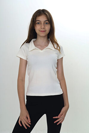 Toontoy Kız Çocuk Okul Polo Yaka Fitilli Tişört