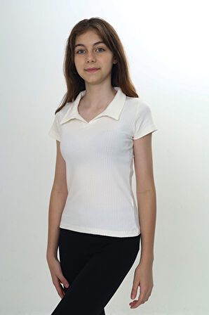 Toontoy Kız Çocuk Okul Polo Yaka Fitilli Tişört