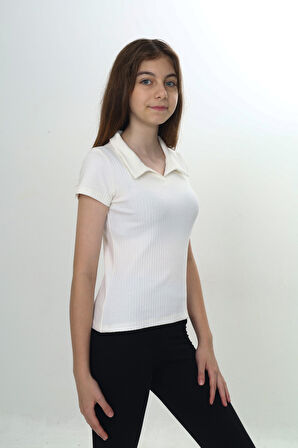 Toontoy Kız Çocuk Okul Polo Yaka Fitilli Tişört