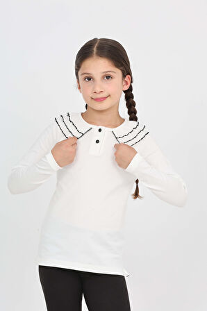 Toontoy Kız Çocuk Okul Yakası Güpürlü Tişört