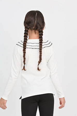 Toontoy Kız Çocuk Okul Yakası Güpürlü Tişört