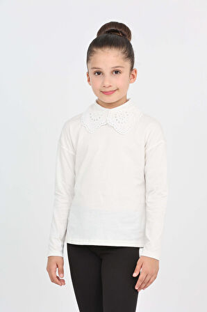 Toontoy Kız Çocuk Okul Dantel Yaka Tişört