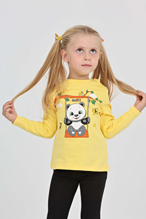 Toontoy Kız Çocuk Sallanan Panda Baskılı Sweatshirt