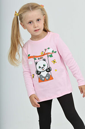 Toontoy Kız Çocuk Sallanan Panda Baskılı Sweatshirt