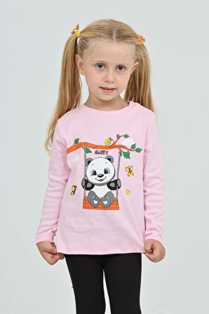 Toontoy Kız Çocuk Sallanan Panda Baskılı Sweatshirt