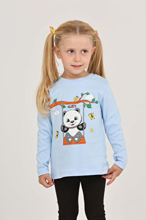 Toontoy Kız Çocuk Sallanan Panda Baskılı Sweatshirt