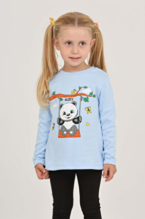 Toontoy Kız Çocuk Sallanan Panda Baskılı Sweatshirt